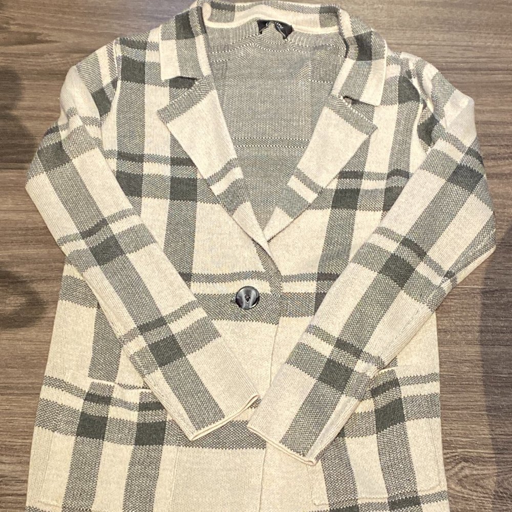 Guilty Plaid Cardigan, Size Small.